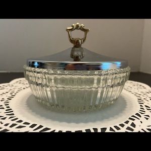 Vintage Glass Bowl with a Two Toned Metal Lid